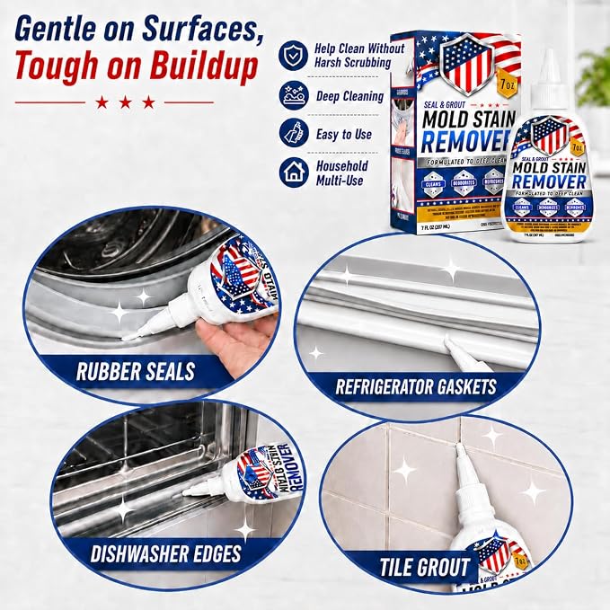 7 FL OZ Mold Stain Remover Gel, Help Remove Black Stain Buildup, Cleaning Gel for Tile Grout, Shower Caulk, Sink, Washing Machine Seals, Dishwasher & Refrigerator Gaskets, Household Cleaning Solution