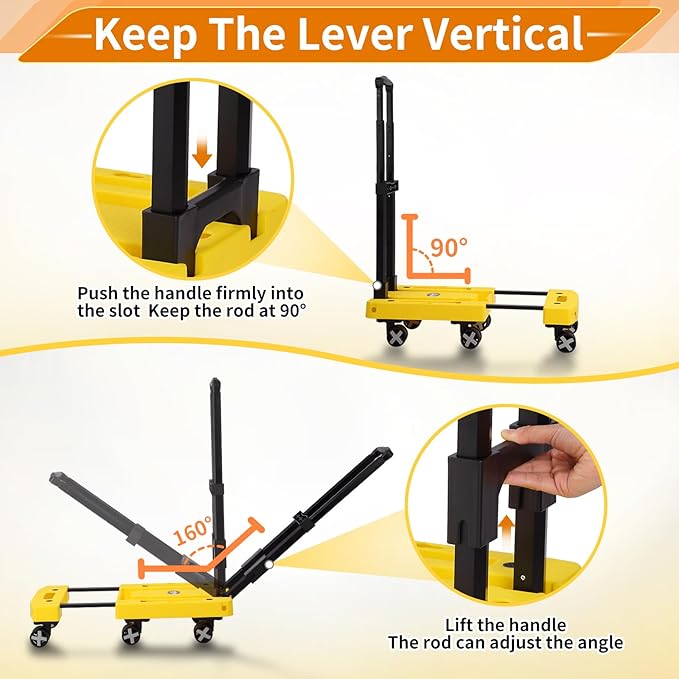Folding Hand Truck Lightweight Hand Truck Dolly Foldable,Luggage cart with 6 Rotate Wheels, Utility Cart with Adjustable Handle,Collapsible Dolly for Moving (Yellow)