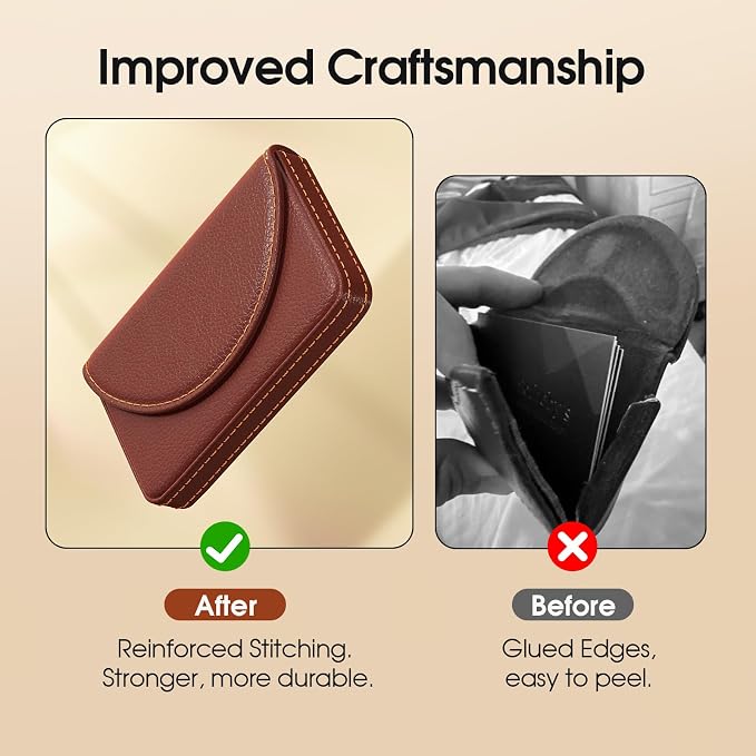 MaxGear Business Card Holder Case, PU Leather Business Card Case, Coffee | Pocket Name Card Holder Wallet for Purse, Portable Business Card Carrier with Magnetic Closure, Slim Stylish Men Women Gift