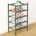 Smiry Bamboo Shoe Rack for Closet, 5 Tier Small Wooden Shoe Organizer, Stackable Wood Shoe Storage Shelf for Entryway, 14 Vertical Slats, 2+3 Stack Heavy-Duty Legs, 17.32"x11.02"x31.3", Green