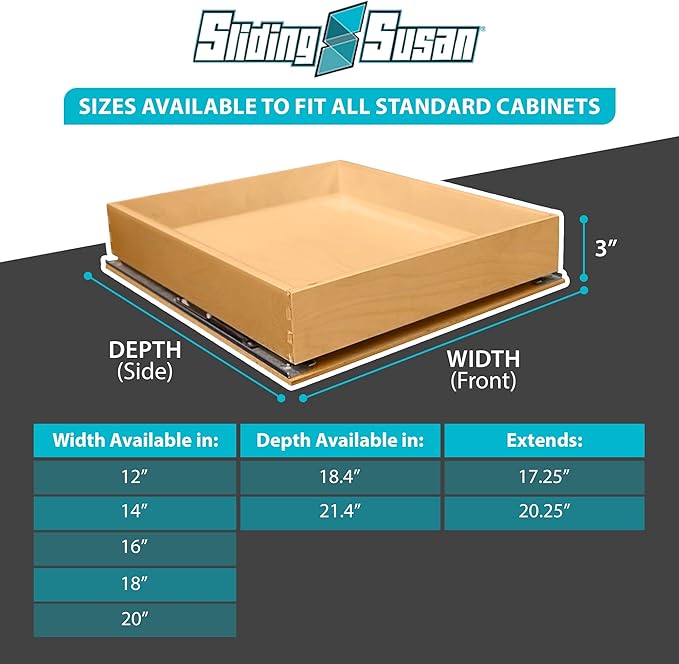 SlidingSusan Pull Out Drawer Organizer for Cabinets, Gliding Soft Close Shelves for Kitchen, Pantry, Bathroom, & Storage Organization, Hard Rock with MDF Core, 20 Inch Wide x 18 Inch Deep