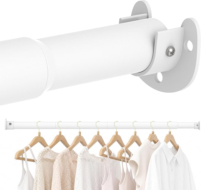 Closet Rod,17-63 Inch,Heavy-Duty Adjustable Closet Rods for hanging clothes | Easy to Install,1.3 Inch Diameter 66 lbs max load,Heavy-Duty Thickened Metal