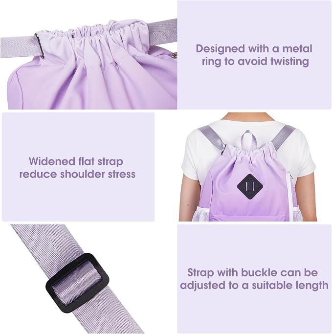 WANDF Drawstring Backpack with Shoe Compartment, Sports Gym Bag | Multi-Pocket Storage, Water-Resistant Fabric, Cinch String Bag