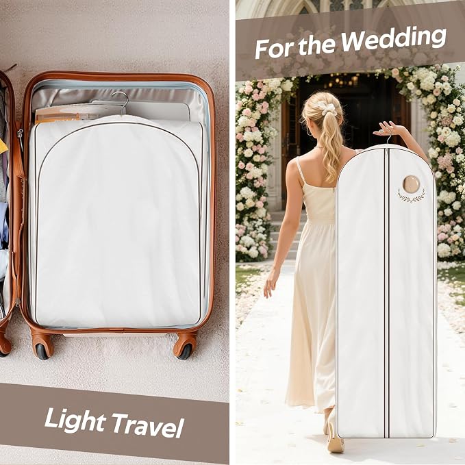 MISSLO 65" Cotton Garment Bag for Long Dress Breathable Fur Coat Storage Bag Women Dress Cover Luxury Garment Bags for Hanging Clothes Travel for Fur Coat, Jacket, Gown, Suit