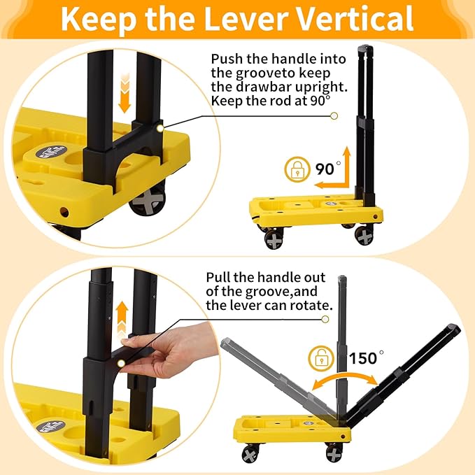 Folding Hand Truck Lightweight Hand Truck Dolly Foldable,Luggage cart with 4 Rotate Wheels, Utility Cart with Adjustable Handle,Collapsible Dolly for Moving