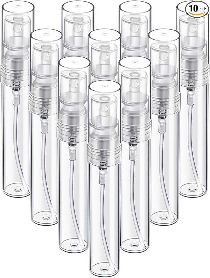 Fandamei Mini Spray Bottle, 10 Pack 5ml Mini Plastic Spray Bottle Empty, Fine Mist Refillable Mini Perfume Bottle, Perfume Atomizer, Small Sample Containers, Plastic Portable Travel Bottle, Clear
