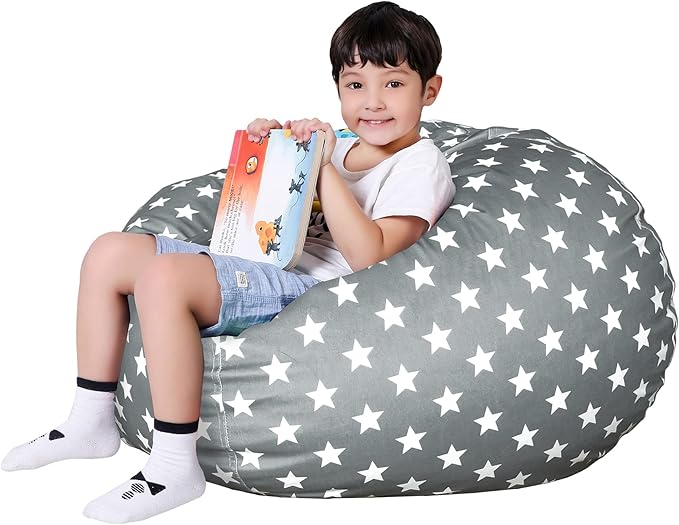 Lukeight Stuffed Animals Storage Bean Bag Chair Cover Only (Ships Empty, No Filling) - Velvet YKK Zipper Beanbag Cover for Kids and Big kids, Washable Plush Toy Organizer, X-Large 30" D x 18" H