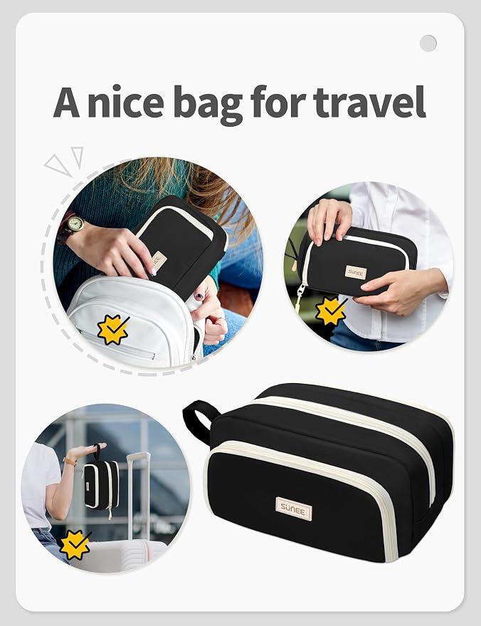 SUNEE Cute Pencil Case, Aesthetic Pen Pouch with 3 Compartments, Kawaii Colored Large Pencil Bag with Zipper, Stationery Storage and Organizer, Black School Supplies for Teen and Adult Girls