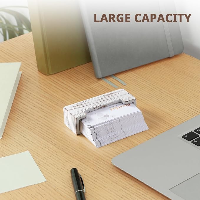 Bivvclaz Business Card Holder Desk, White Washed Wood Business Card Organizer Desktop Business Card Display Stand for Office Tabletop Exhibition, Small Business Essentials