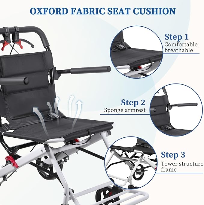 Wheel Chair for Adults,Transport Wheelchair Lightweight Foldable,Transport Chair for Senior,All Terrain Applicable,Travel Wheelchairs Can be Easily Placed in The Trunk.