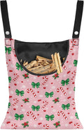 Christmas Candy Cane Clothespin Bags with Hanging Rope Space-Saving Pink Clothespin Storage Organizer Waterproof Clothes Pin Holder for Clothesline Outdoor Rotatable Clothespins Storage Bag