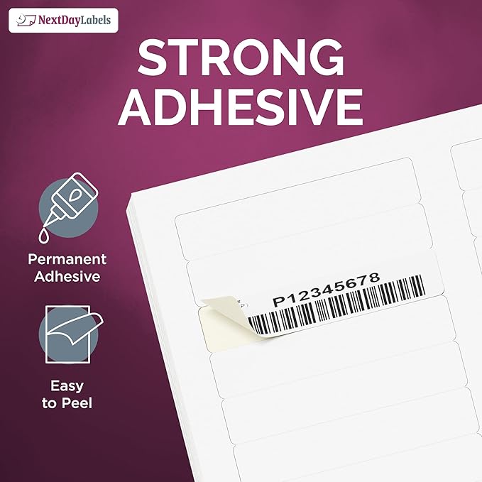 NextDayLabels - 3-7/16" x 2/3" Rectangular Sticker Labels for Printer - White Laser/Inkjet Printer Labels Return Address Labels Shipping Label Stickers (100 Sheets, 30 Per Sheet, 3000 Labels)
