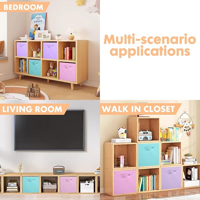 ShellKingdom Storage Bins, Foldable Fabric Storage Cubes, 8 Pack, 4 Colors | Cloth Organizer Drawer For Closet And Toys, 13 X 13 X 13 INCH, (Pink+Lavender+Light Blue+Mint Green)