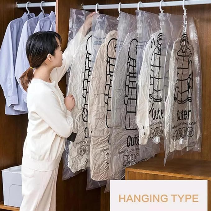 Hanging Vacuum Storage Bags,Space Saver Bags for Clothes,Reusable Clothes Storage Bags,Vacuum Sealer Bag Clothing Bag for Suits Dress Coats,and Jackets,Clothes Compression Storage Bags (130x60cm)