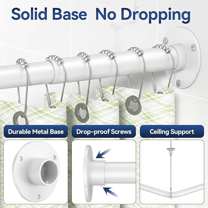 L Shaped Shower Curtain Rods, Adjustable (23''-69'' X 23''-69'') Corner Shower Rod with 12 Shower Curtain Rings, All 304 Stainless Steel, for Bathroom, Bathtub, Clothing Store, Need to Drill, White