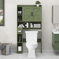 Vabches Over The Toilet Storage Cabinet with 2 Barn Doors, Green | Farmhouse Storage Cabinet with Toilet Paper Holder Stand，Home Space-Saving Toilet Rack, for Bathroom, Restroom, Laundry
