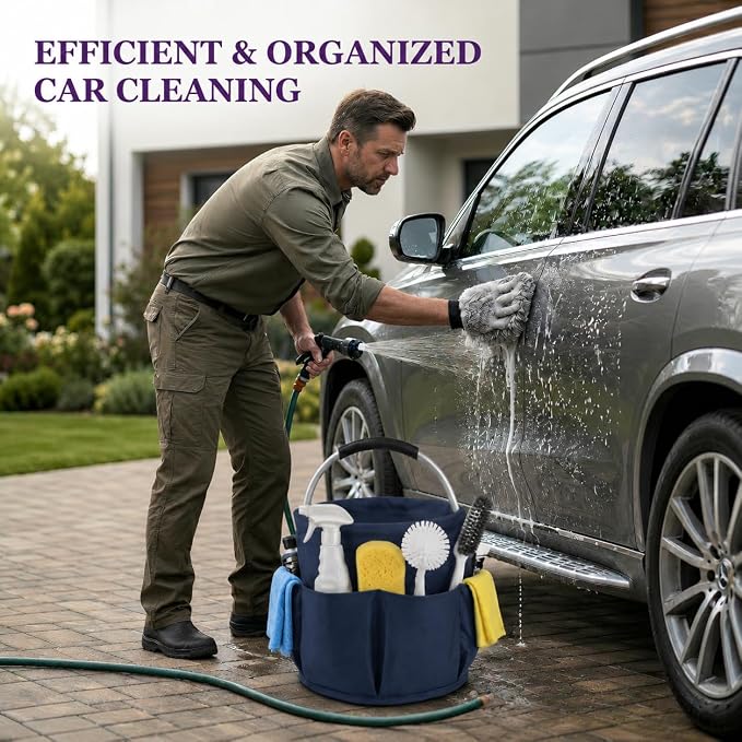 Garden Tool Organizer Tote with Non-Slip Handle – 4.5-Gallon Water-Resistant Bucket Bag with 6 Side Pockets, Portable Gardening and Outdoor Utility Bag for Yard Work, Garage, Beach & Camping