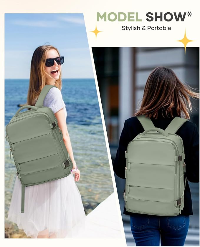 coofay Large Travel Backpack For Women Men Airline Approved Carry On Backpack Flight Approved Waterproof Sports Luggage Backpack Casual Daypack Small Hiking Backpacks Grey Green