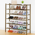 Smiry Long Bamboo Shoe Rack, 6 Tier Free Standing Wooden Shoe Organizer, Stackable Wood Shoe Storage Shelf for Closet, Entryway, 14 Vertical Slats, 2+2+2 Stack Thicker Legs, 33.7"x11"x39", Walnut