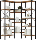 HOOBRO Industrial Corner Bookshelf, 5-Tier L-Shaped Bookcase, Open Display Storage Rack, Floor Standing Storage Shelf, for Living Room, Bedroom, Home Office, Rustic Brown and Black BF68SJ01