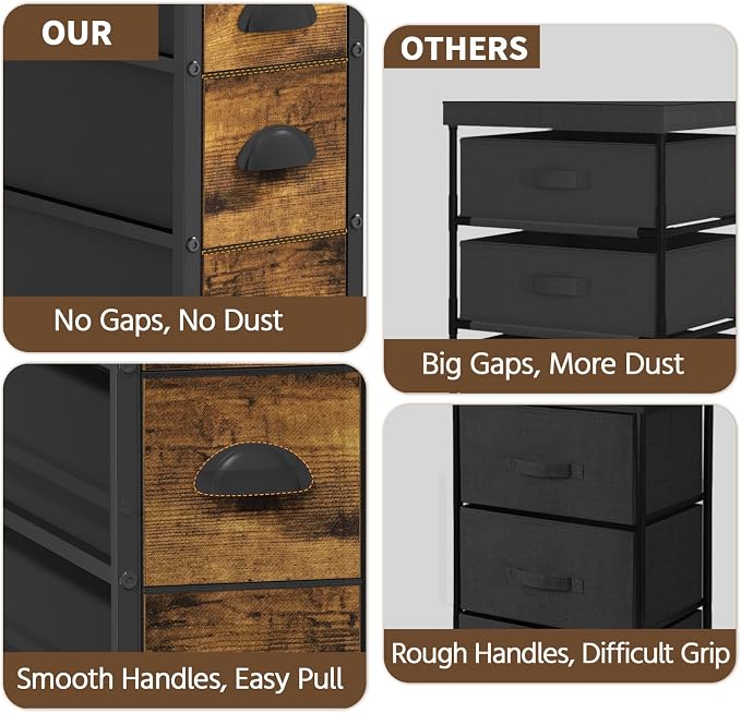 LASZOLA 4 Drawer Narrow Dresser Slim Cabinet Skinny Storage Tower Chest, Ideal for Small Spaces Bathroom, Between Washer and Dryer, Lightweight Mobile on Wheels, Sturdy Fabric Drawers, Brown