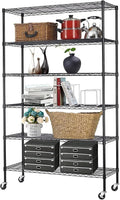 BestOffice Commercial Wire Shelving Unit Metal Shelf Casters Adjustable Layer Rack Strong Steel for Restaurant Garage Pantry Kitchen Garage (45×18×82, Black)