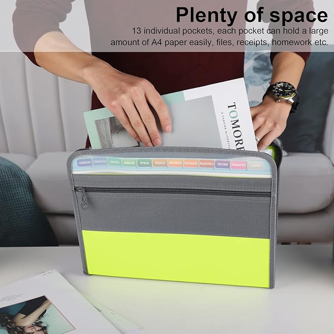 NAFY Expanding File Folders, 13 Pockets Document Organizer with Zipper, A4 Letter Size Portable Accordion Expanding File Folders with Multicolor Labels for Home Office School Supplies (Mix 4 Color)