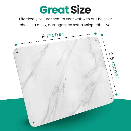 9 inches x 6.5 inches Stainless Steel Plate for Magnets, 3M Adhesive Back, Mounting Screws, Ideal for Magnetic Shelf, Spice Holders, Fridge Magnets. Mount Anywhere! (Carrara Marble, 2 Pack)