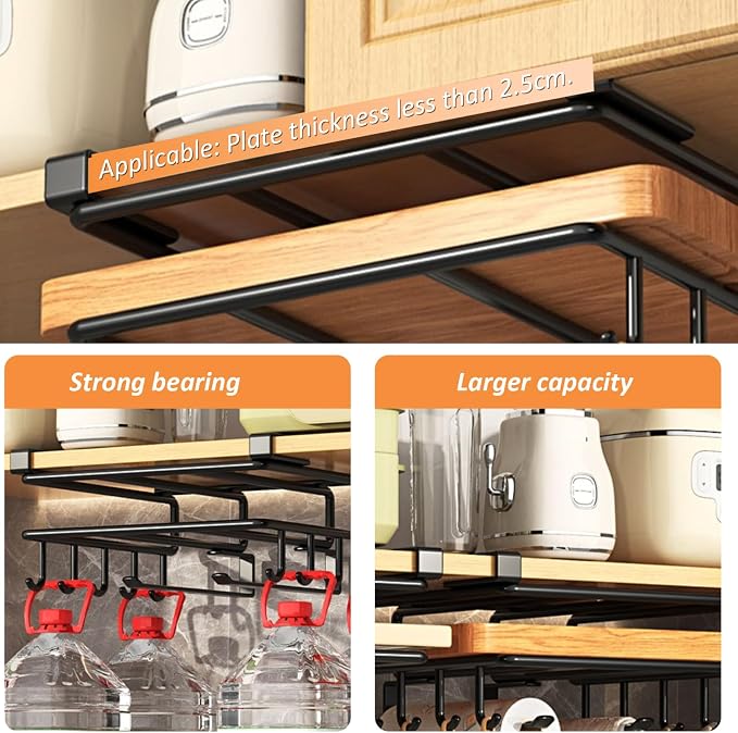 Cutting Board Organizer, Under Cabinet Cutting Board Holder Metal Cutting Board Organizer Space Saving Under Shelf Chopping Board Holder Cutting Board Rack Pot Lid Holder 10.4x11.8x2.4'' Black