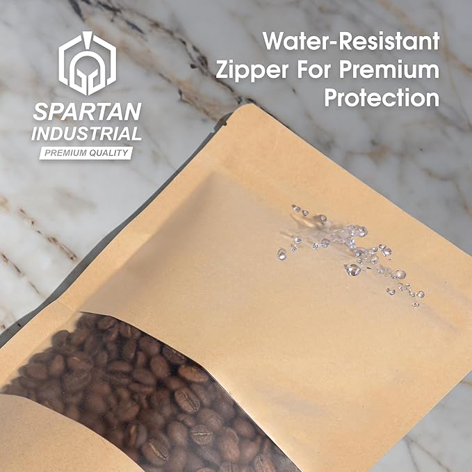 Spartan Industrial - 4" X 6" Kraft Resealable Stand-Up Pouches - Pack of 100 Small Smell-Proof Storage Pouches for Food Packaging, Pet Treats, Cosmetics, and More