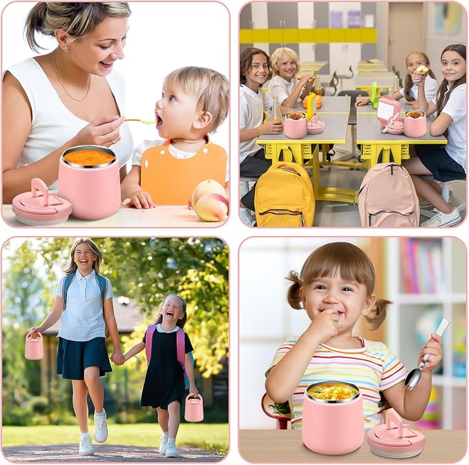 Itslife 20oz Vacuum Insulated Soup Thermo for Hot Food, Kids Lunch Container with Leakproof Buckle Lid, Wide Mouth Stainless Steel Food Jar with Spoon