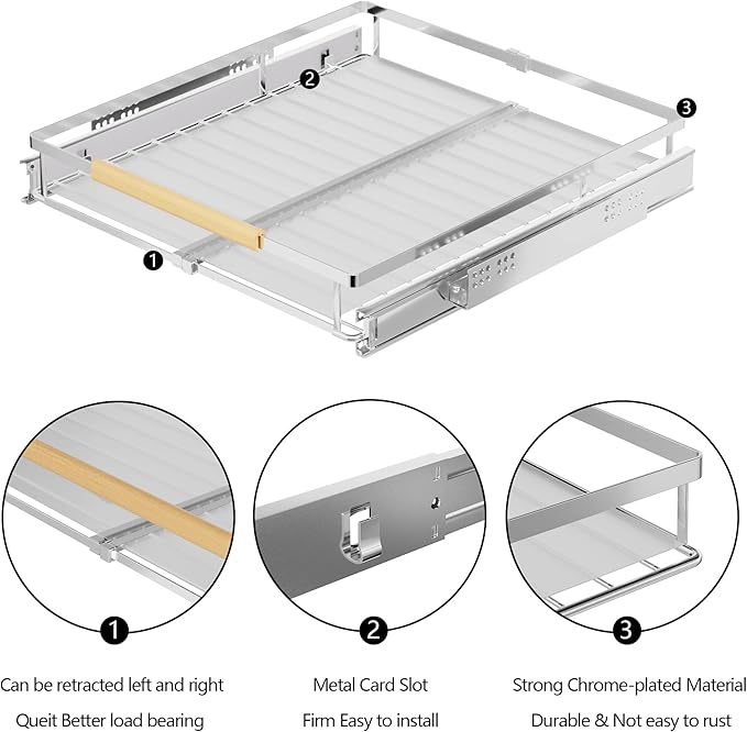 SANNO Expandable Pull Out Cabinet Organizer, Heavy Duty Under Sink Slide Out Cabinet Organizer, Pots Pans Kitchen Organizer Basket, Smooth Roll adjustable Sliding Drawer Expand to 12 to17.5, 2 Pack