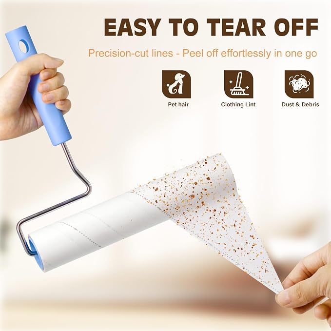 BEAH Large Lint Roller for Pet Hair Extra Sticky,9.45''Pet Hair Removal Tool Roller for Pet Dog Cat Hair (5 Long Rolls)