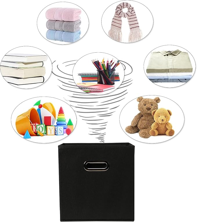 Fabric Cloth Storage Bins,Fabric Cube Organizer with Dual Handles Foldable Cube Storage Baskets for Home Bedroom Storage,Set of 6, Black