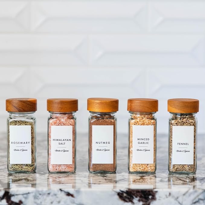 Spice Jar Labels – 89 Preprinted Waterproof Stickers, Minimalist Kitchen Seasoning Labels for Pantry Organization (White, Black, Navy)