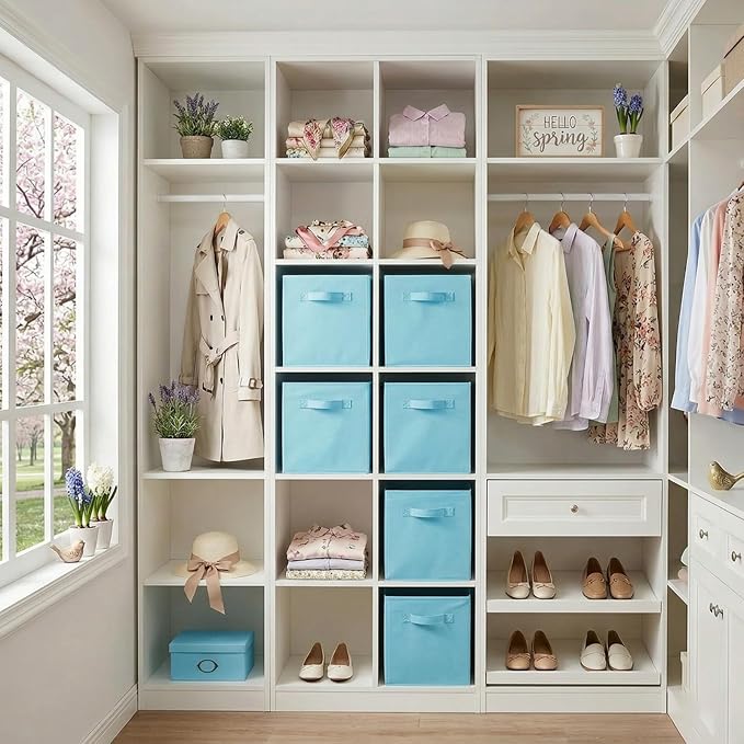 ShellKingdom Storage Bins, Foldable Fabric Storage Cube And Cloth Organizer | Storage Drawer For Closet And Toys, 13 X 13 X 13 INCH, 2 Pack (Light Blue)