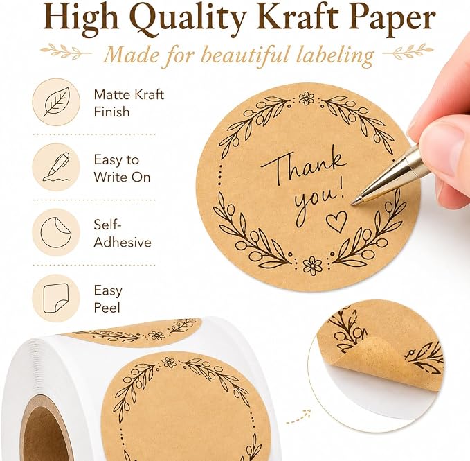 IBAKE Blank Kraft Canning Labels, 500 Writable Stickers for Jars and Containers, 2 Inch Round Labels for Mason Jars, Homemade with Love, Food Labels for Packaging & Gifts