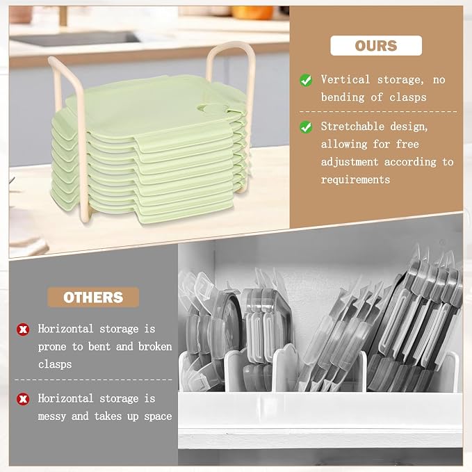 3 Pack Adjustable Lids Organizer for Rubbermaid Brilliance Lids, Lid Organizers Inside Cabinet for Pyrex Snapware, Lids Holders Suitable for Storing Lids of Various Sizes Grey（5.51in-8.27in）