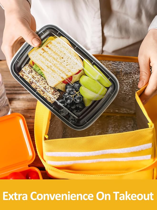 NEEBAKE 60 Sets 28oz Meal Prep Container - Reusable Plastic Food Storage Containers with Lids, Fits Microwave, Freezer and Dishwasher Safe