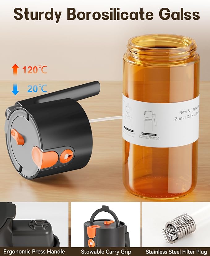Olive Oil Sprayer & Dispenser Bottle for Cooking 17oz Dark Glass Oil Mister | 2-in-1 Sprayer & Pourer, Fine mist, Leakproof, Light-Blocking, Wide Mouth for Easy Refill & Clean, 8 Oil Labels, Reusable