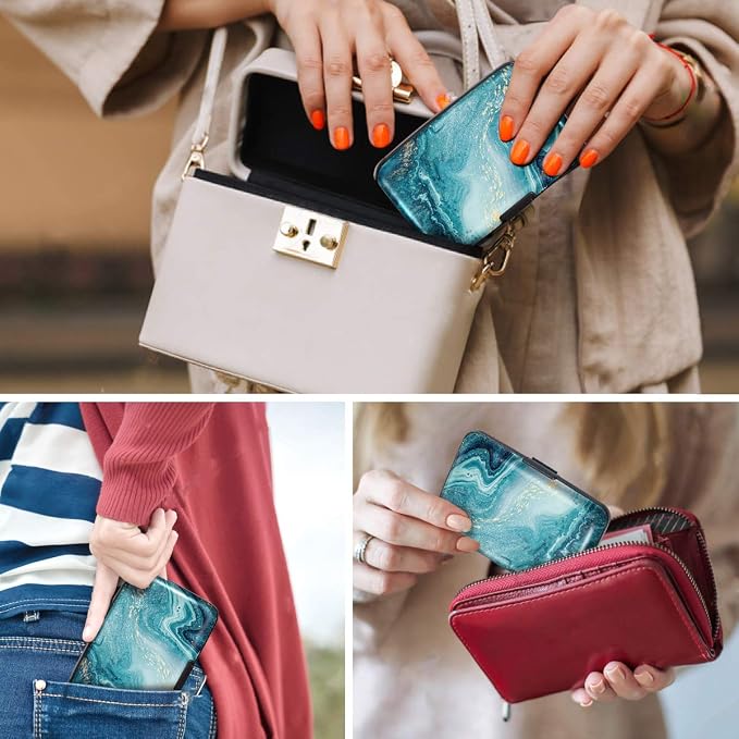 Coco Rossi Credit Card Holder RFID Aluminum Small Mini Wallet Women | Metal Wallet, Business Cards Holder, ID Case, Slim Sleeves, Womens Girls Gift, Carry Proof Wallets for Travel, Teal Marble