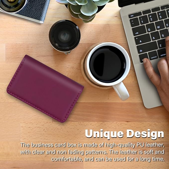 RFID Blocking Wallet - Minimalist Leather Business Credit Card Holder (PW-Wine Red)