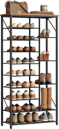HOOBRO 10 Tier Shoe Rack for Entryway, Large Capacity Tall Shoe Storage | 27.6" L Shoe Shelf, Storage Organizer with Metal Plates, Sturdy and Stable, for Bedroom, Hallway, Closet Rustic Brown