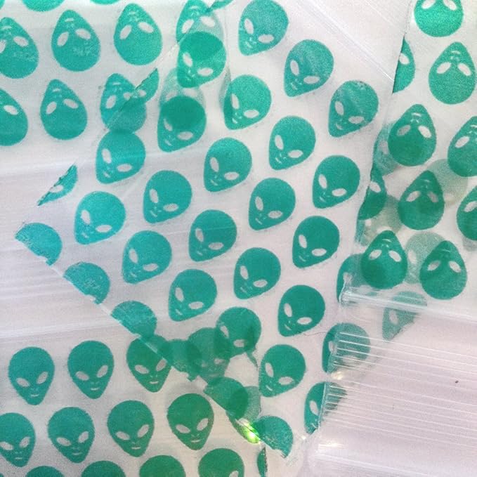 1515 Apple Mini Ziplock Baggies 2.5mil Bags 1.5"x1.5" (10pks) Bulk (Green Alien)