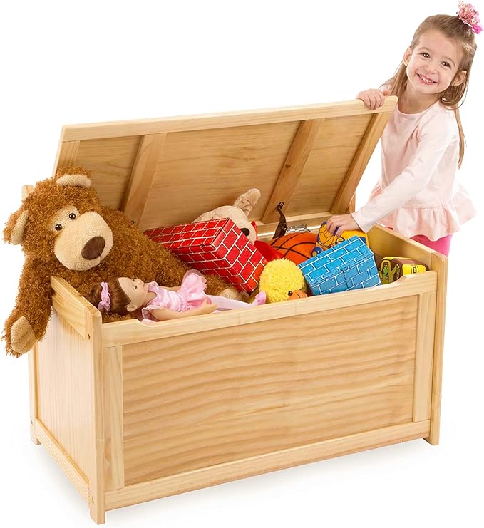 Melissa & Doug Wooden Toy Chest - Light Wood Furniture for Playroom, Blonde Kids Toy Box, Wooden Box Storage Organizer, Children's Furniture Chest