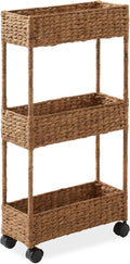Casafield 3-Tier Slim Rolling Storage Cart - Cinnamon, Water Hyacinth Utility Cart for Bathroom, Craft Room, Nursery, Laundry Room Organization