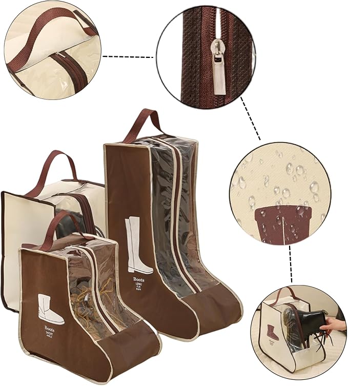 Rikyo 2 Set Brown Shoe Storage,Portable Short Boots Storage&Protector Bag | Protector Bag,Shoe Dust Bags,Shoe Sleeves for Travel,Clear Window Boots Cover,Shoes Packing Organizers for Adult Sneakers