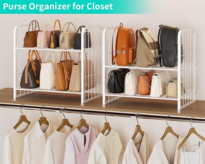 HapiRm Adjustable Purse Organizer for Closet - Purse Rack with Stackable & Separable Design, Large Capacity 4 Tier Handbag Organizer for Various of bags, Space-Saving bag rack for Home