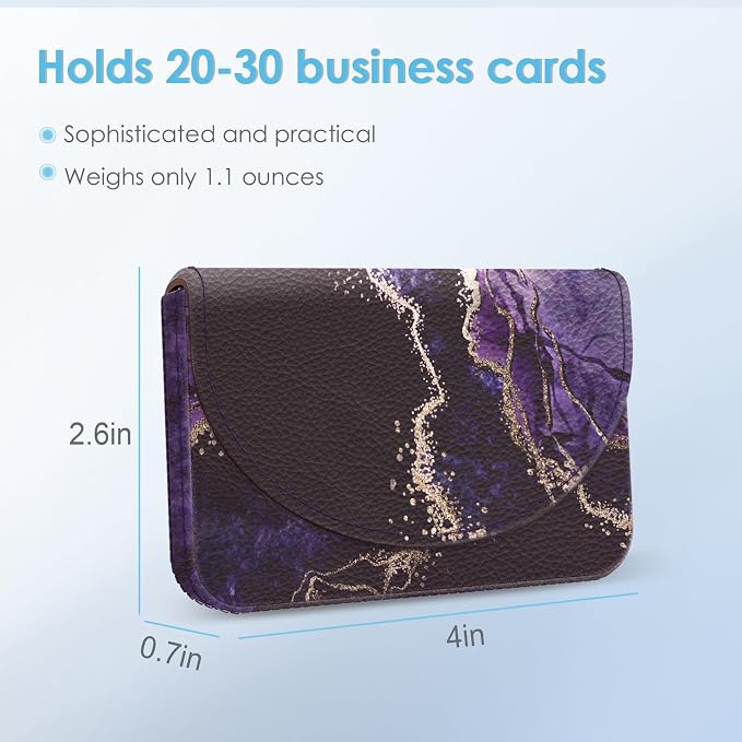 Business Card Holder，PU Leather Business Card Case Color Printing Pattern Card Holder Wallet，Pockets Magnetic Credit Card Holders for Men and Women，Purple Marble