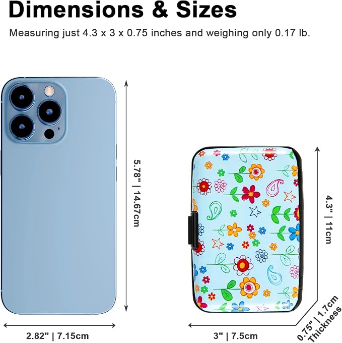 Credit Card Holder for Women Men RFID Blocking Wallet Small Business Metal Slim Mini Aluminum Hard Case (Doodle Garden Floral)